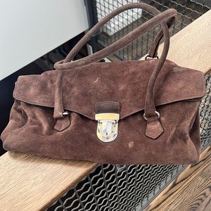 Prada short shoulder chocolate suede handbag